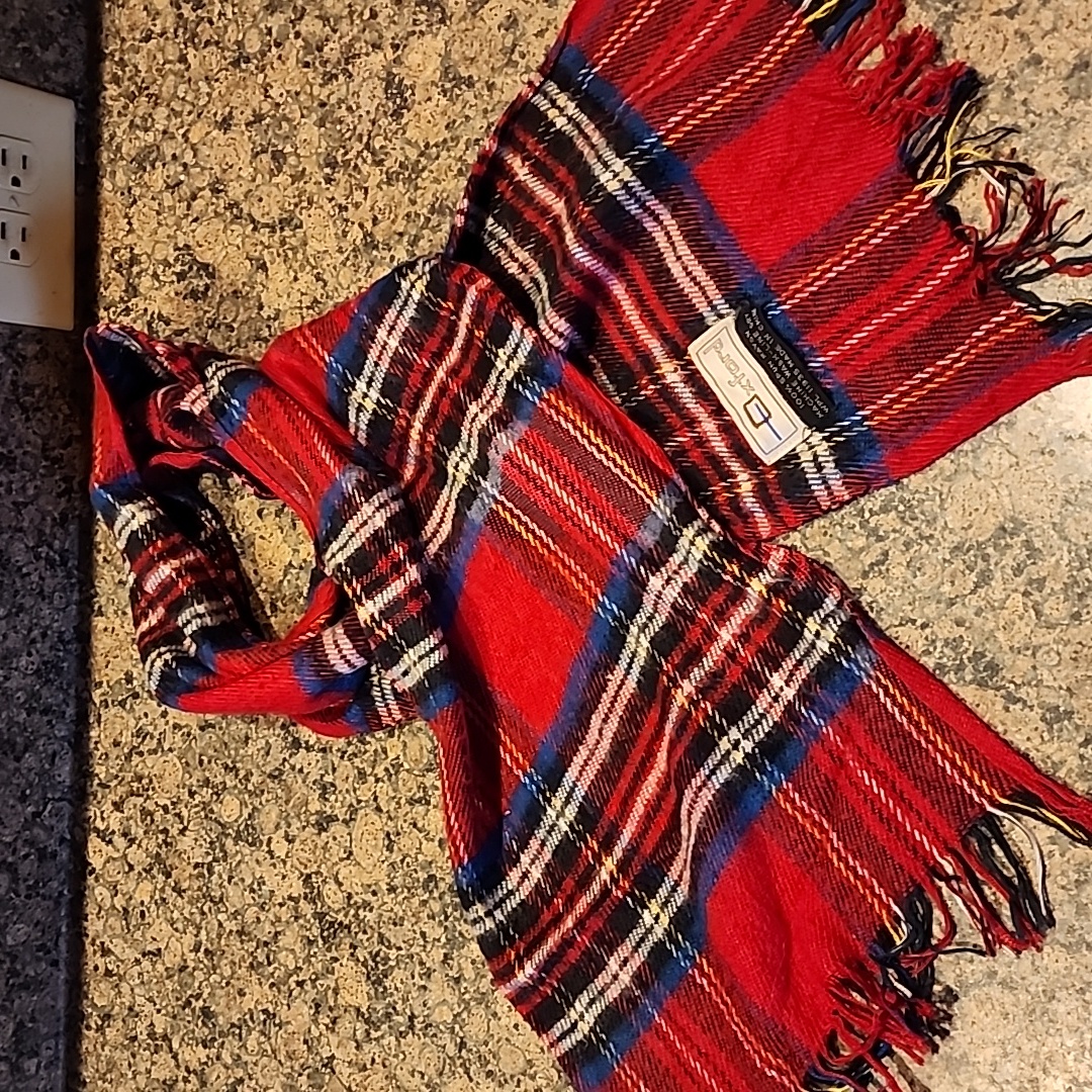 Vintage Oxford Brand Plaid Fringed Scarf